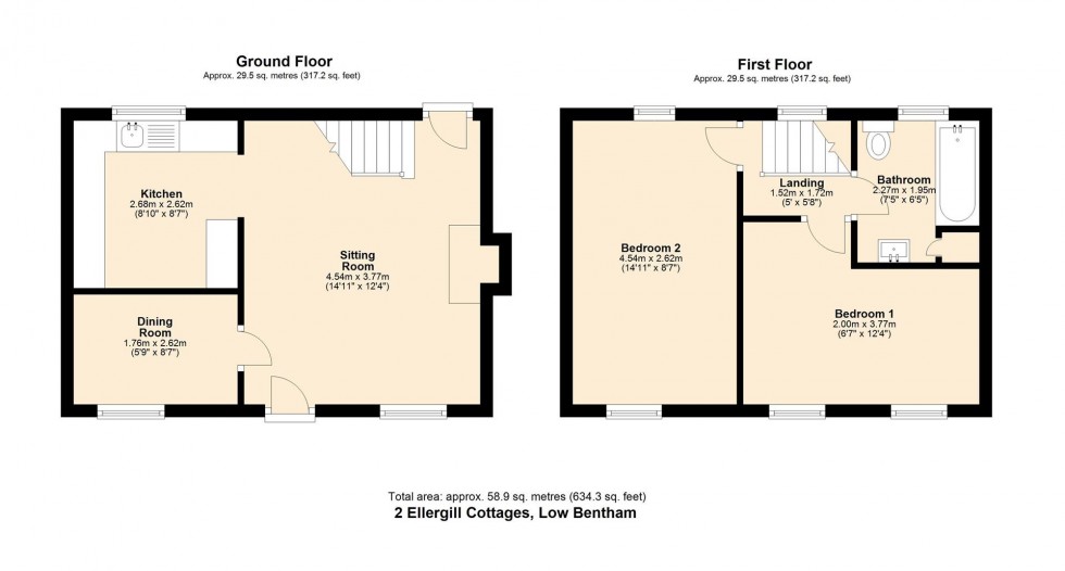 Floorplan for 2 Ellergill Cottages, Burton Road, Lower Bentham, Lancaster