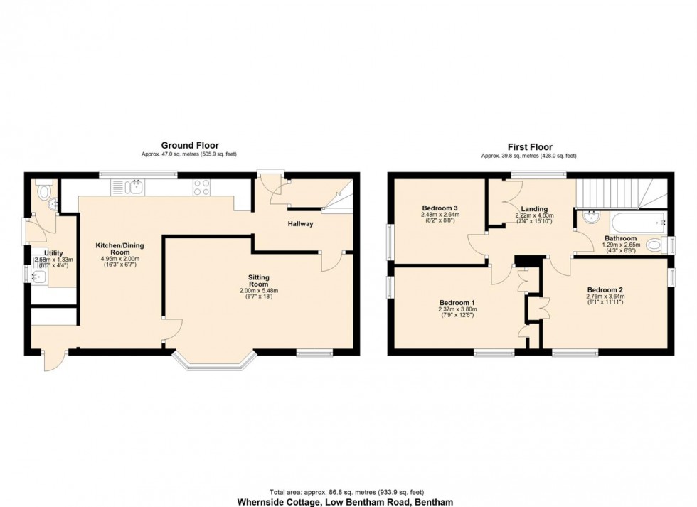 Floorplan for Whernside Cottage, Bentham.